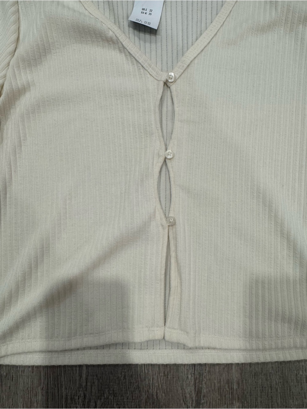 Cream Ribbed Button-Front Long Sleeve Top - Picture 2 of 3